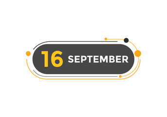 september 16 calendar reminder. 16th september daily calendar icon template. Vector illustration 
 - obrazy, fototapety, plakaty