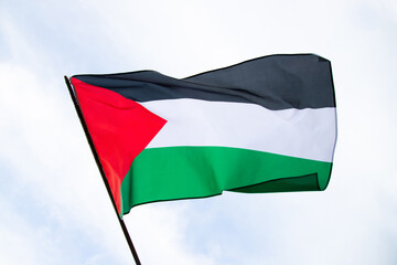 Close up view of the flag of Palestine waving in the wind