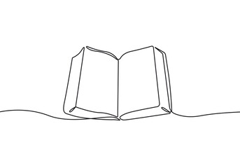 Open Book Continuous One Line Drawing. Open Book Single Line Art Illustration. Contour Drawing Education Theme. Vector Illustration. 