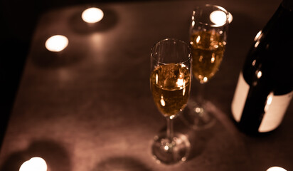 glass of champagne in the night