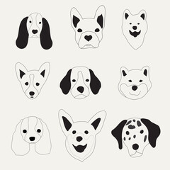 Fototapeta premium Cute dogs doodle vector set. Set of funny pet animals isolated on white background