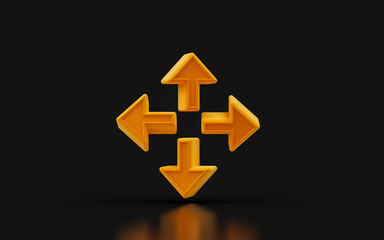 Fototapeta premium 4 angle arrow sign on dark background 3d render concept for direction moving place transfer