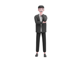 3D Character Business Man Black Suit Thinking