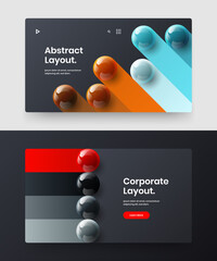 Original realistic spheres banner layout bundle. Amazing website screen vector design concept set.