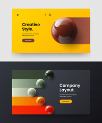 Minimalistic realistic balls website illustration set. Colorful magazine cover design vector layout composition.