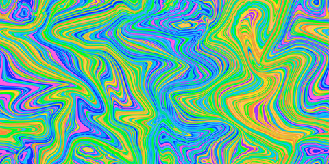 Bright psychedelic seamless marble pattern with hallucination twists. Vector liquid acrylic texture. Flow art. Trippy 70s textile background. Tie dye simple artistic effect. Groovy design