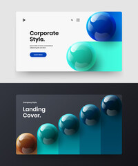 Vivid company brochure vector design template bundle. Clean realistic spheres leaflet concept set.
