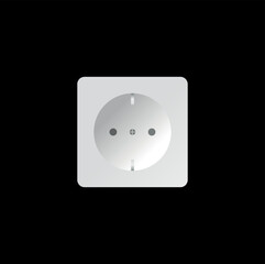 Europe type white plastic power socket on grunge dark background, vector illustration