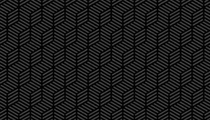 Cube line seamless pattern background. Abstract black hexagon honeycomb wallpaper. Vector illustration.