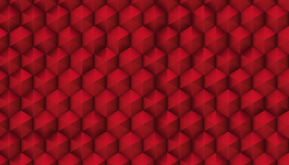 Red hexagon pattern background. 3D dark red gradient octagon wallpaper. Vector illustration.
