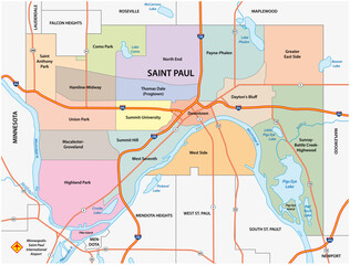 Administrative and road map of Saint Paul, Minnesota, United States