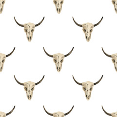 Bull's skull pattern. Watercolor illustration. Hand-drawn element.