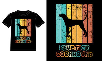 Funny Bluetick Coonhound Retro Vintage Sunset T-shirt Design template, Bluetick Coonhound on Board, Car Window Sticker, POD, cover, Isolated white background, Silhouette Gift for Bluetick Lover