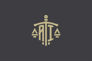 Letter AI logo for law office and attorney with creative scale and sword icon design