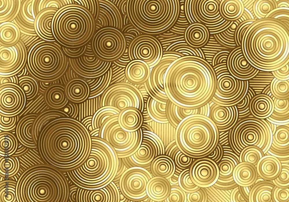 Poster Abstract psychedelic background with circles and lines of various widths in retro optical illusion style.