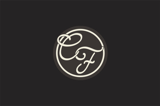 Initial letter CF monogram logo with simple and creative cirle line design ideas