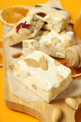 Concept of tasty food, nougat, close up