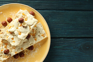 Concept of tasty food, nougat, space for text