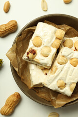 Concept of tasty food, nougat, top view