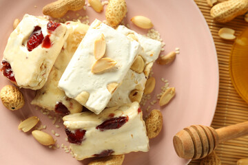 Concept of tasty food, nougat, close up