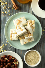 Concept of tasty food, nougat, top view