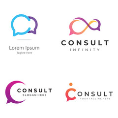 Consultation logo with bubble chat sign, infinity consultation, consultation with people. By using easy and simple illustration editing.