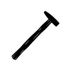 Wooden Sledge Hammer Silhouette. Black and White Icon Design Elements on Isolated White Background