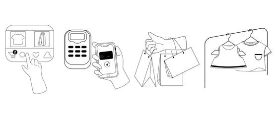 online shopping, shopping, e-commerce flat illustration design collection. Illustration with shopping theme on a white background.