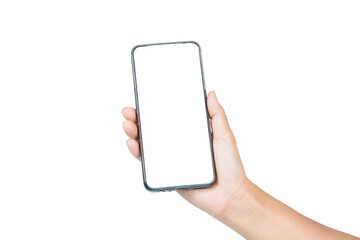 hand women holding smartphone isolated white background