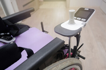 Electric wheelchair for children patient cannot walk use in home or hospital, healthy strong medical concept.