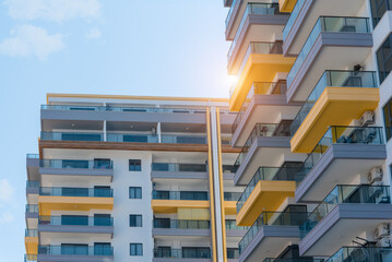 Fototapeta premium Part of a modern residential building with large balconies.