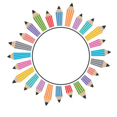 Round pencil frame, color vector isolated illustration
