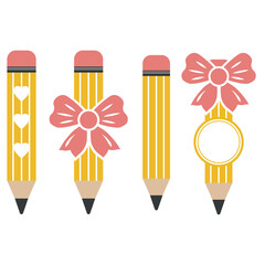 Pencil decorated with ribbon, color vector isolated illustration