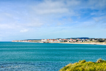landscape of the cote d'opal with the town of Ambleuteuse and its fortress in the north west of...