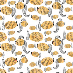 Watercolor cute fishes seamless pattern