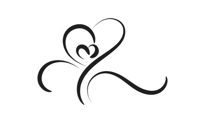 Line Drawing Of Love. Hand Drawn Heart Decorative Design for print or use as poster, card, flyer, Tattoo or  T Shirt