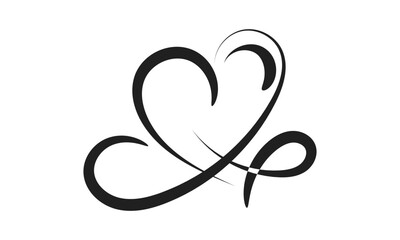 Line Drawing Of Love. Hand Drawn Heart Decorative Design for print or use as poster, card, flyer, Tattoo or  T Shirt
