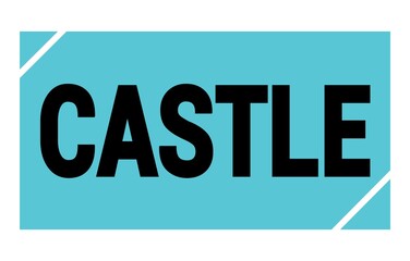 CASTLE text written on blue-black stamp sign.