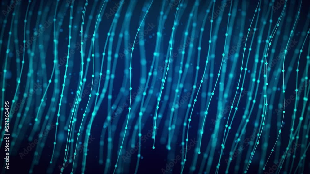 Poster abstract blue shiny blurry focus swaying slanted wavy dotted lines of thread curtain lines hanging w