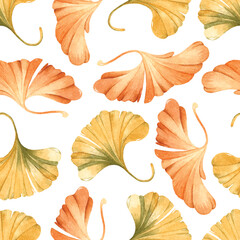 Ginkgo leaves watercolor seamless pattern