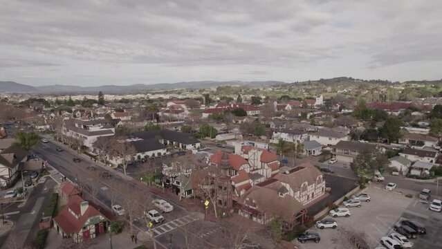 Aerial view of the architecture of Solvang, California, USA