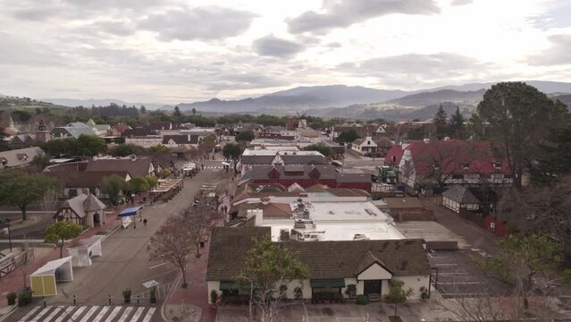 Aerial view of the architecture of Solvang, California, USA