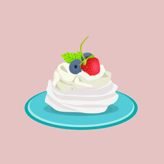 Vector Pavlova cake with berries on isolated background