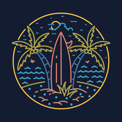 Surfing on nice beach graphic illustration vector art t-shirt design