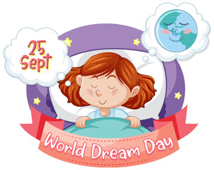 World dream day banner design with cartoon character