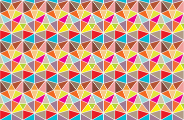 Fototapeta premium Bright abstract triangular mosaic tiles repeating pattern in different bright colors with white outline, geometric vector tessellation