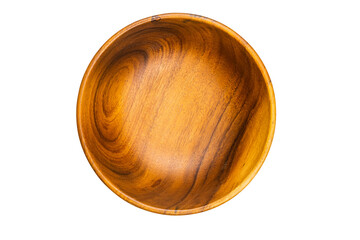 Top view of empty wooden cup bowl for salad cooking isolated on white background with clipping path.