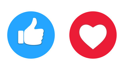Thumb up vector illustration and heart icon. Vector love and love icon. Like and love button ready for website and mobile app.