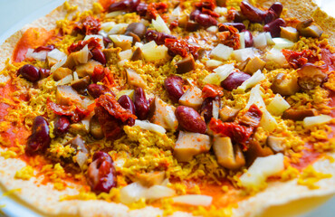 A closeup of delicious vegetarian pizza. Good for any project.