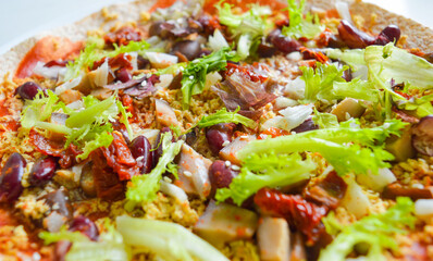 A closeup of delicious vegetarian pizza. Good for any project.